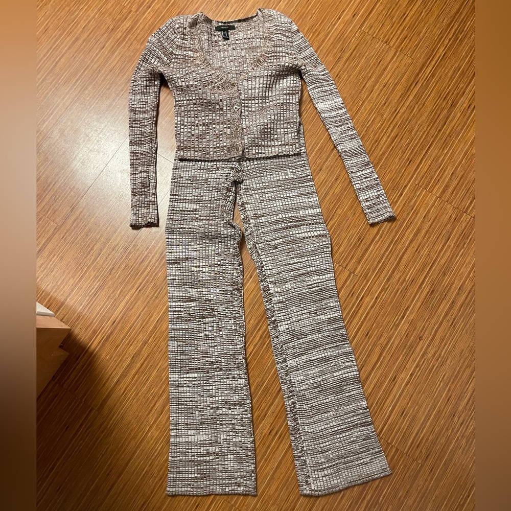 Forever21 100% cotton brown beige textured knit set